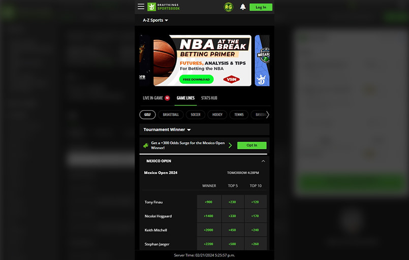The DraftKings mobile interface.